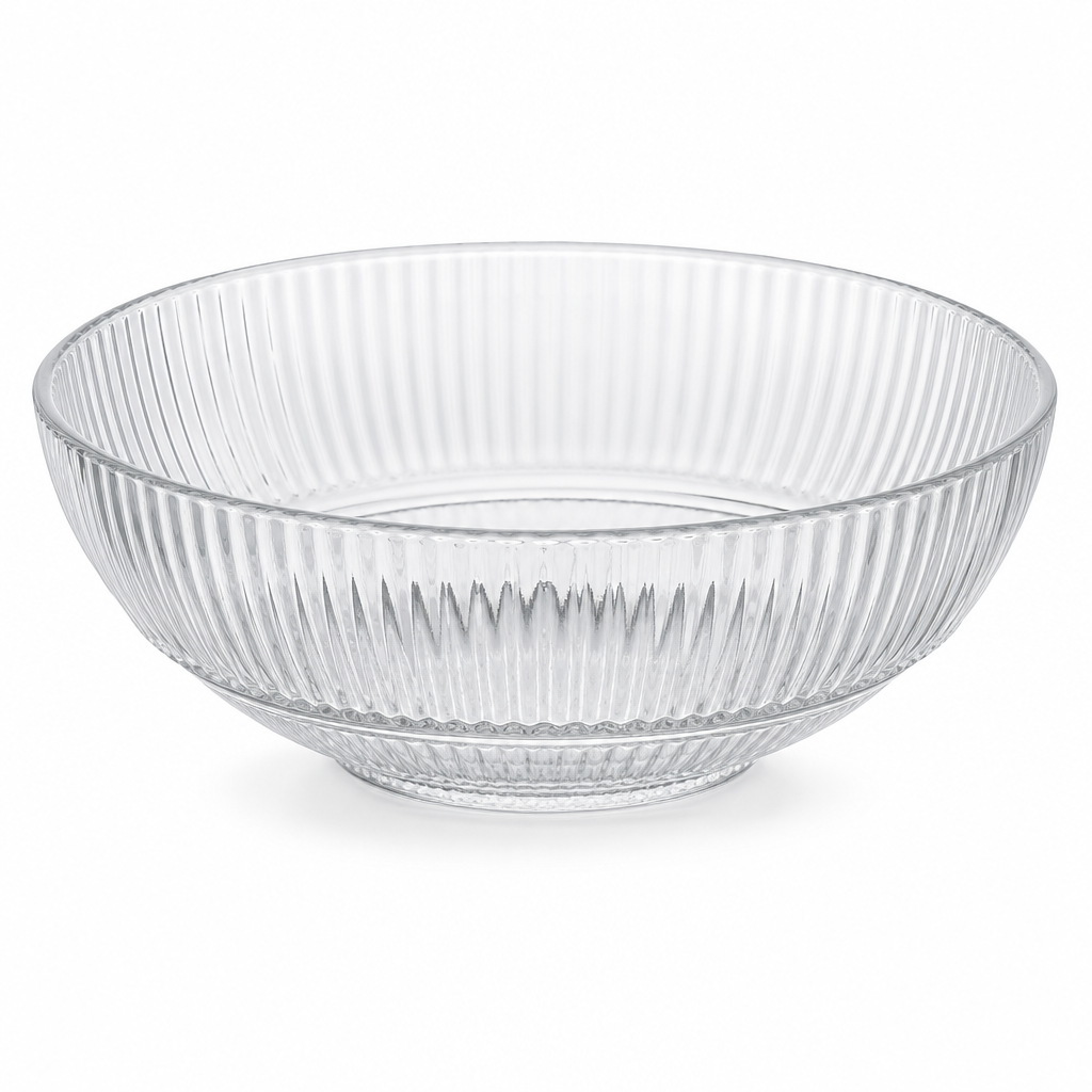 96 Pieces Ribbed Glass Serving Bowl, 223 mm, Clear, 1 Piece