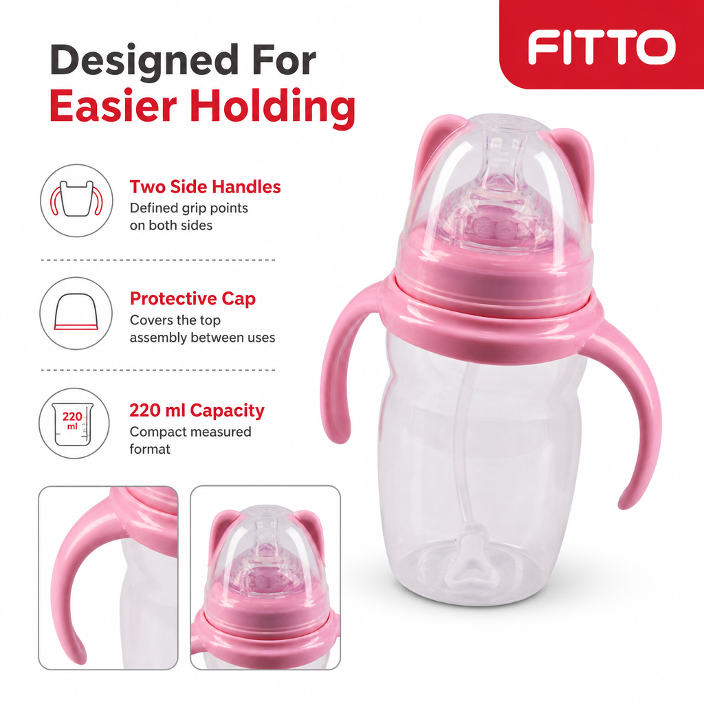 120 Pieces Feeding Bottle with Handles and Protective Cap, 220 ml, 1 Piece, Pink or Blue