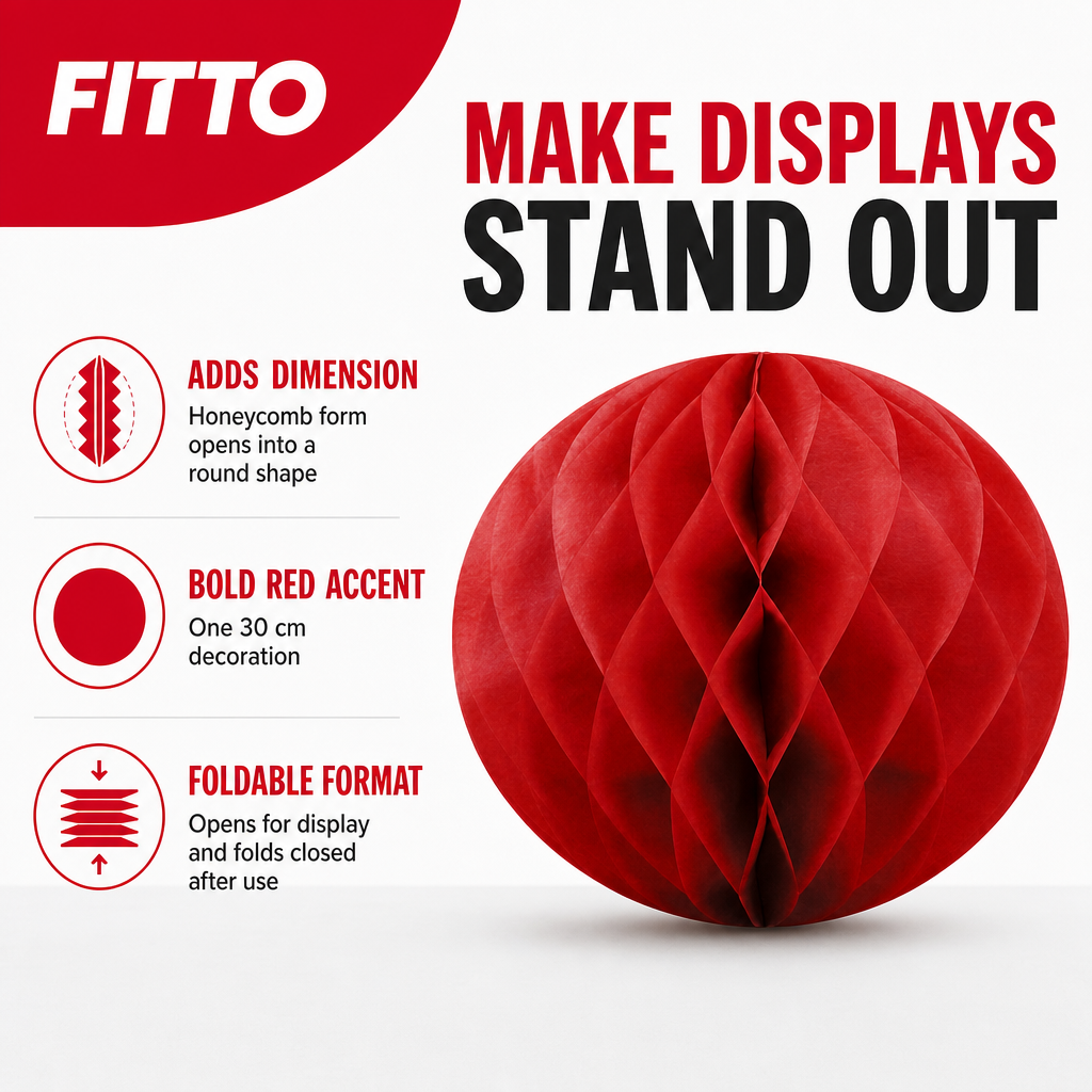 240 Pieces Red Paper Honeycomb Ball Decoration, 30 cm, Foldable Party Display, 1 Piece