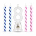 144 Pieces LED Happy Birthday Number 8 Cake Candle Set with 4 Candles, 9 cm