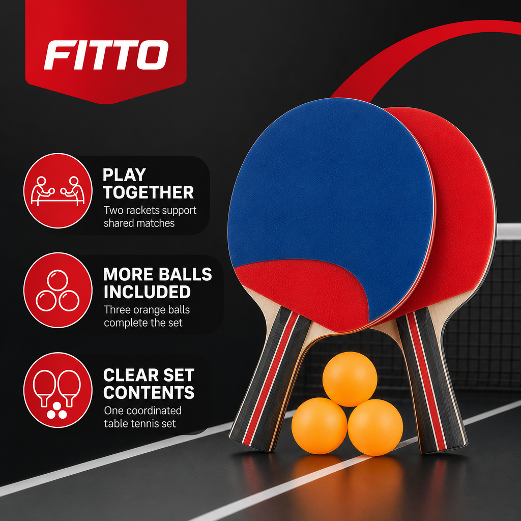 96 Pieces Table Tennis Racket Set, 2 Rackets and 3 Balls, Red and Blue Paddle Set for Recreational Matches