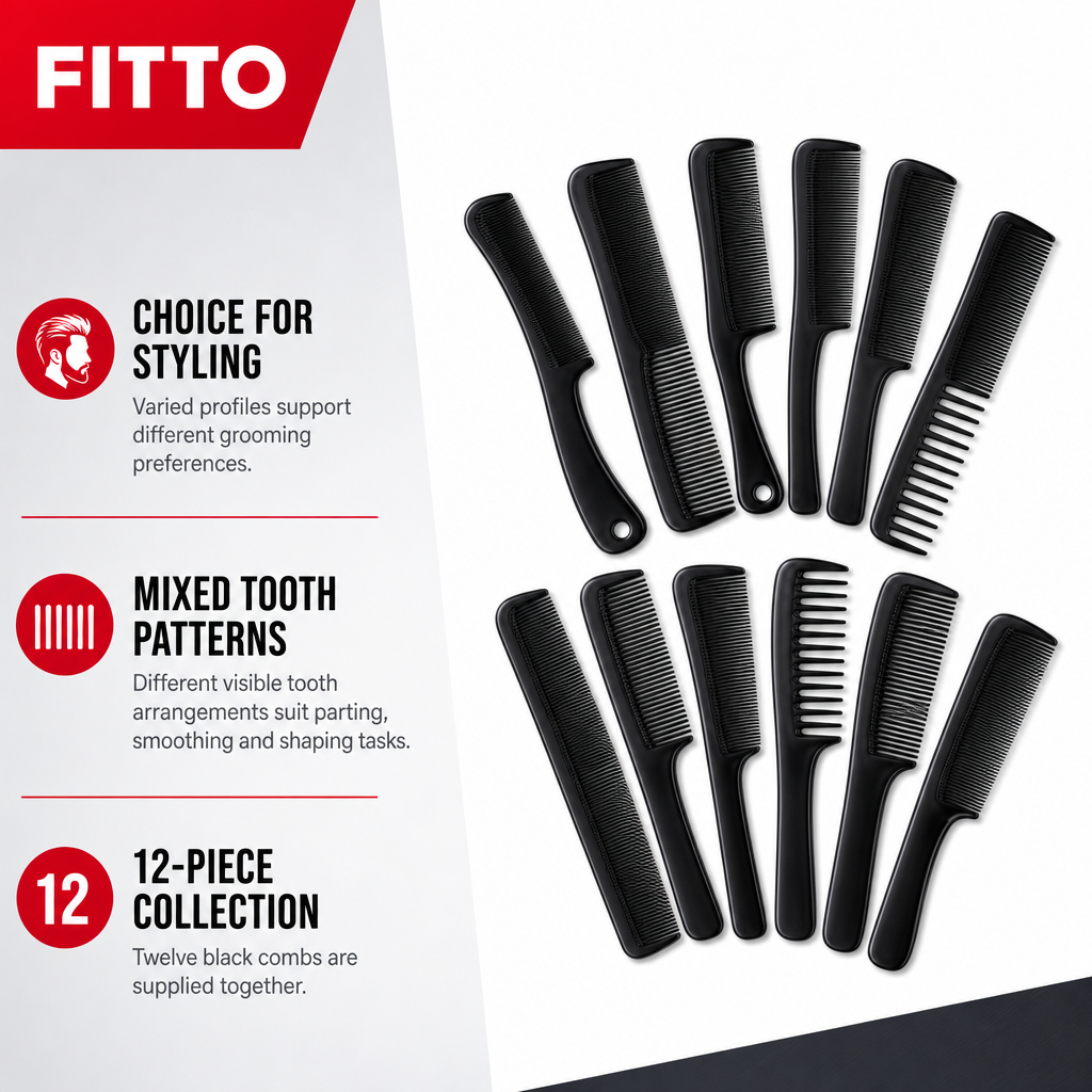 96 Pieces Hair Combs Set, Black, 12-Piece Collection for Styling and Grooming