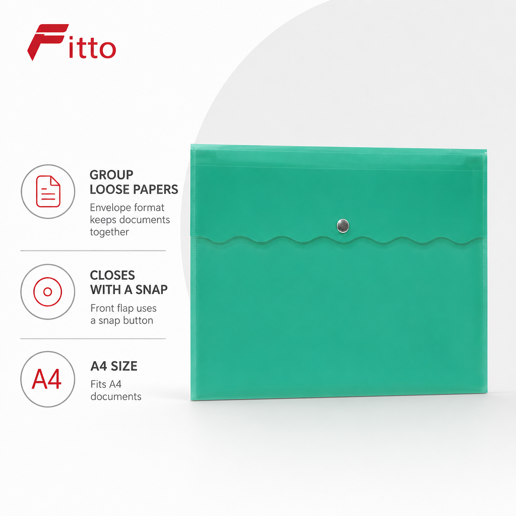 96 Pieces Green A4 Document Envelope Folder with Snap Button Closure, 1 Piece