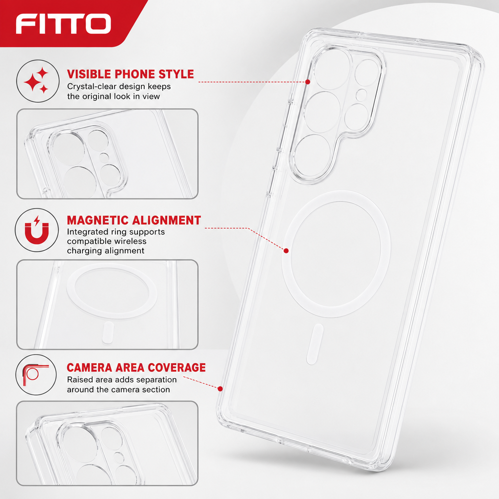 96 Pieces Crystal Clear Magnetic Phone Cases with Ring for Wireless Charging and Raised Camera Protection for S26 Ultra