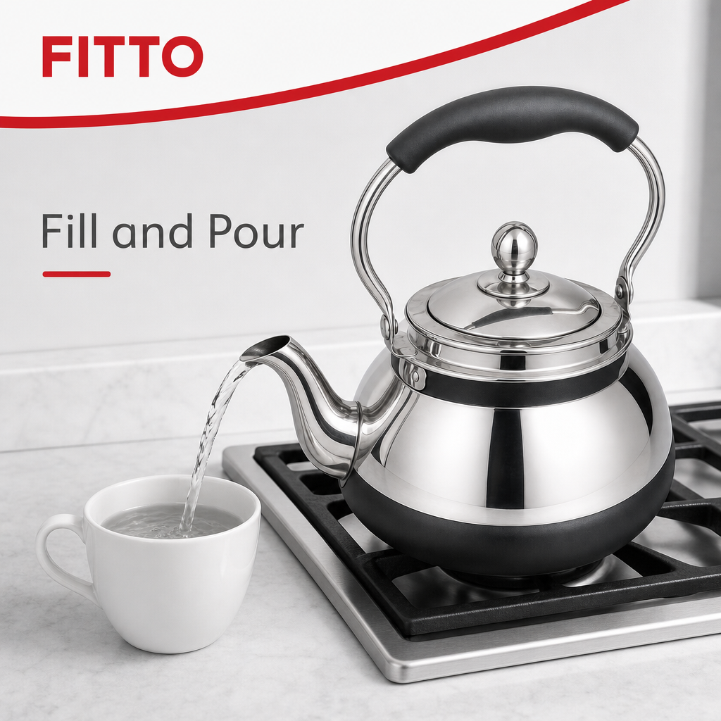 48 Pieces Stainless Steel Stovetop Kettle 1.5 L Silver and Black with Lid and Strainer, 1 Piece