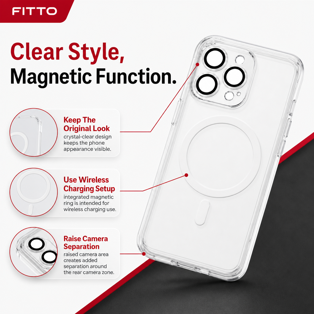 96 Pieces Crystal Clear Magnetic Phone Cases for iPhone 13 Pro, Magnetic Ring for Wireless Charging, Raised Camera Protection