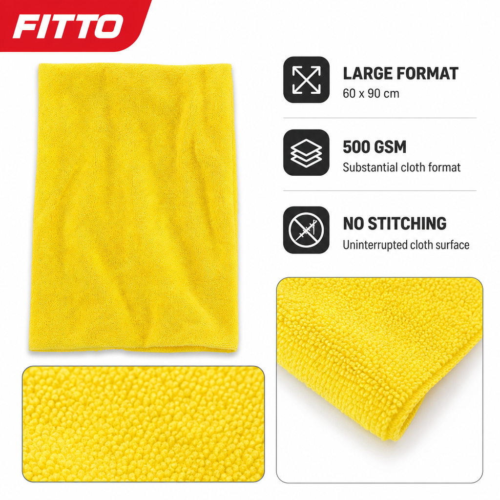 96 Pieces 500 GSM Microfiber Cleaning Cloth, No Stitching, 60 x 90 cm, Yellow