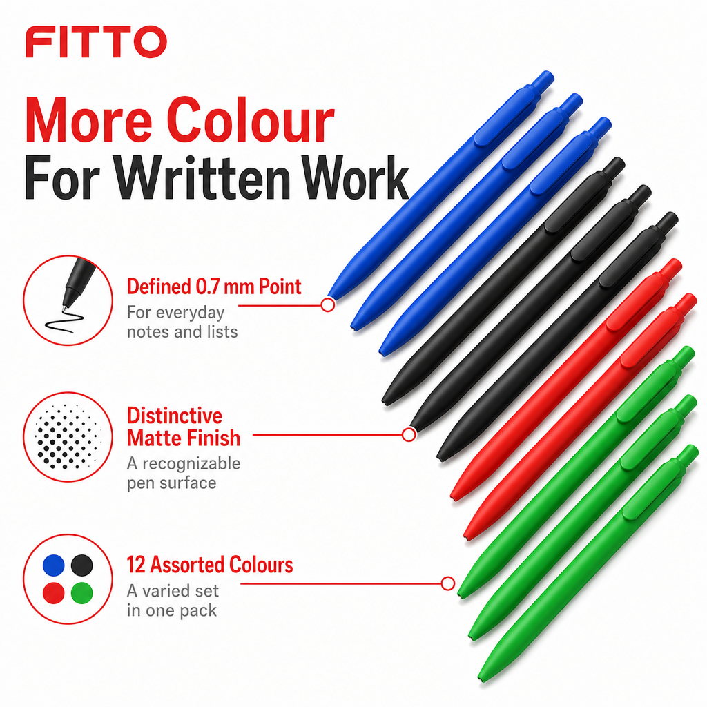 96 Pieces Gel Pens with Matte Finish and Arrow Tip, 0.7 mm, Assorted Colours, 12-Pack