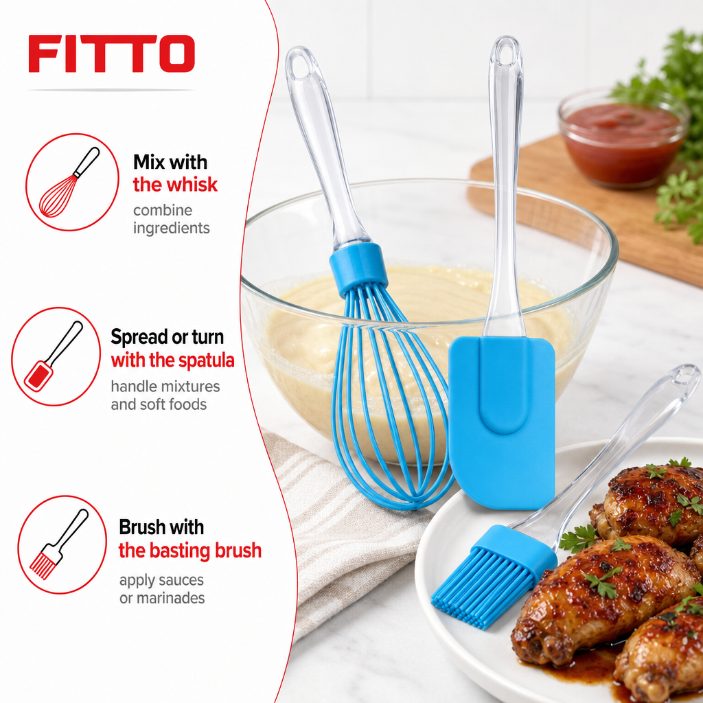 120 Pieces Blue Silicone Kitchen Utensil Set with Whisk, Spatula and Basting Brush, 3 Pieces