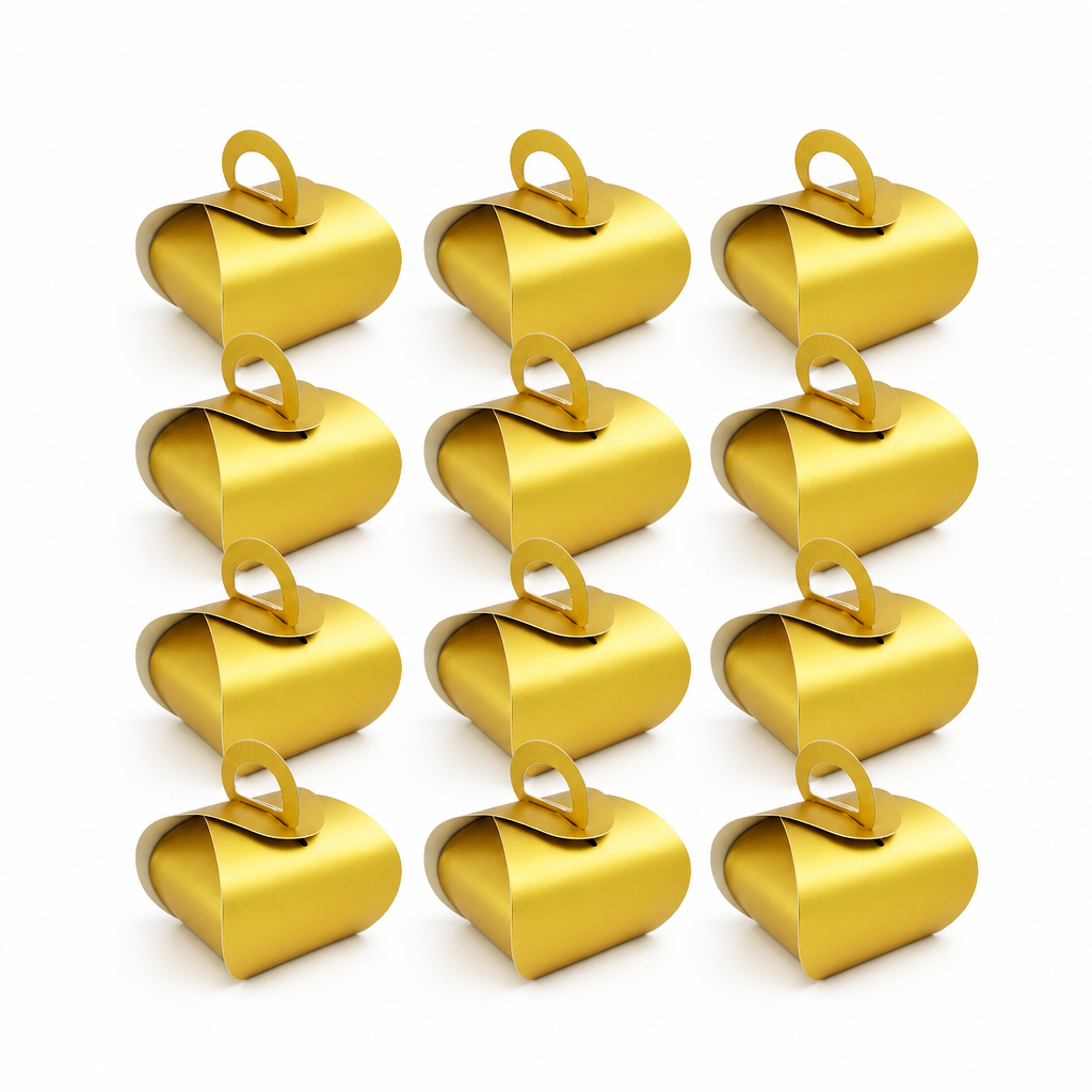 96 Pieces Candy Favor Boxes with Handles, Gold, 7 x 7 x 8 cm, 12 Pieces