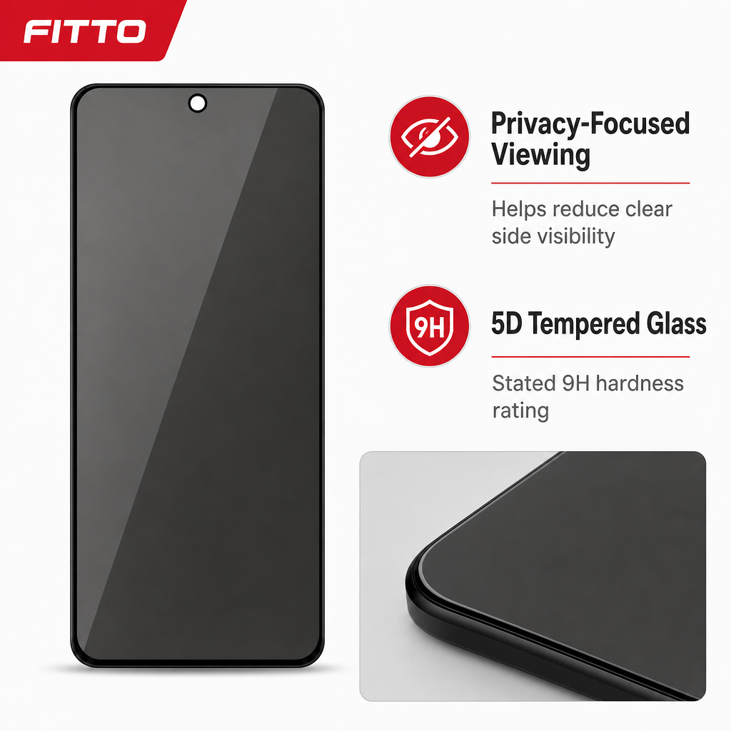 144 Pieces 5D Privacy Tempered Glass Screen Protectors for 16 Pro Max, 9H Hardness