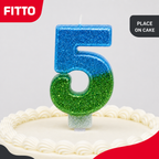 240 Pieces Blue and Green Number 5 Birthday Cake Candle, Glitter Celebration Decoration, 2 in, Single Piece