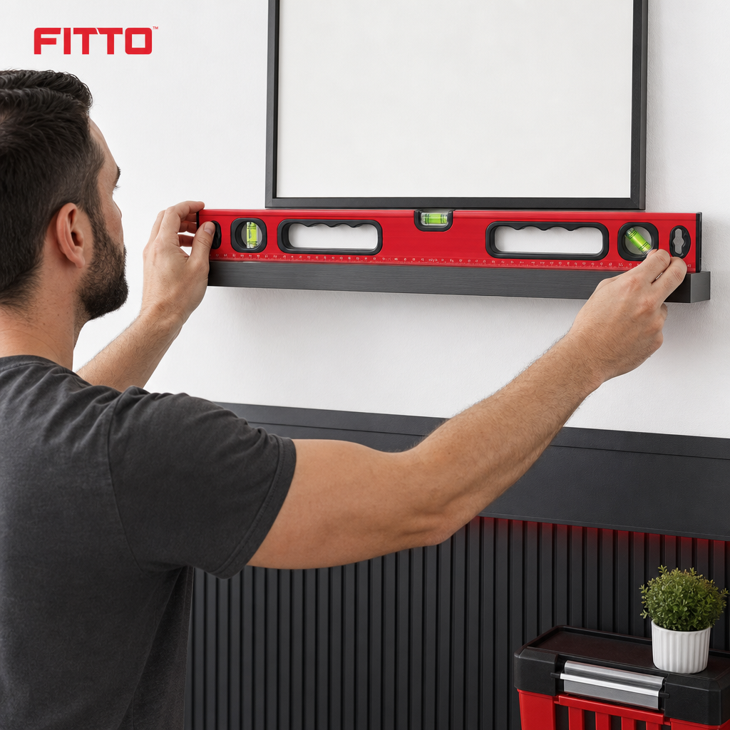 96 Pieces Spirit Level 60 cm Red Aluminum with 3 Vials, Handles and Integrated Measuring Scale