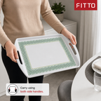 60 Pieces Rectangular Serving Trays with Double Handles, 24 Inch, Grey and Green Patterned Surface