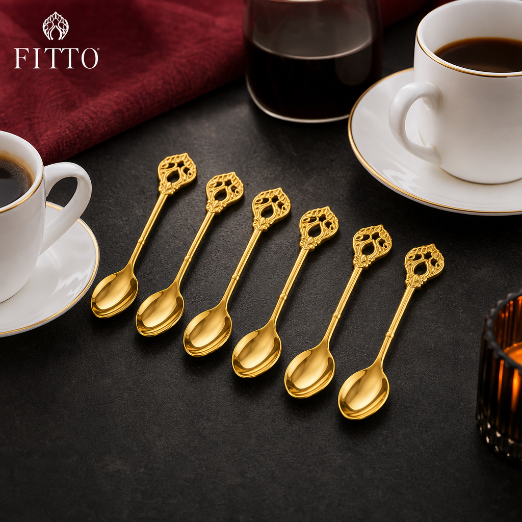 120 Pieces Gold-Tone Stainless Steel Coffee Spoons with Decorative Handles, 6 Pieces