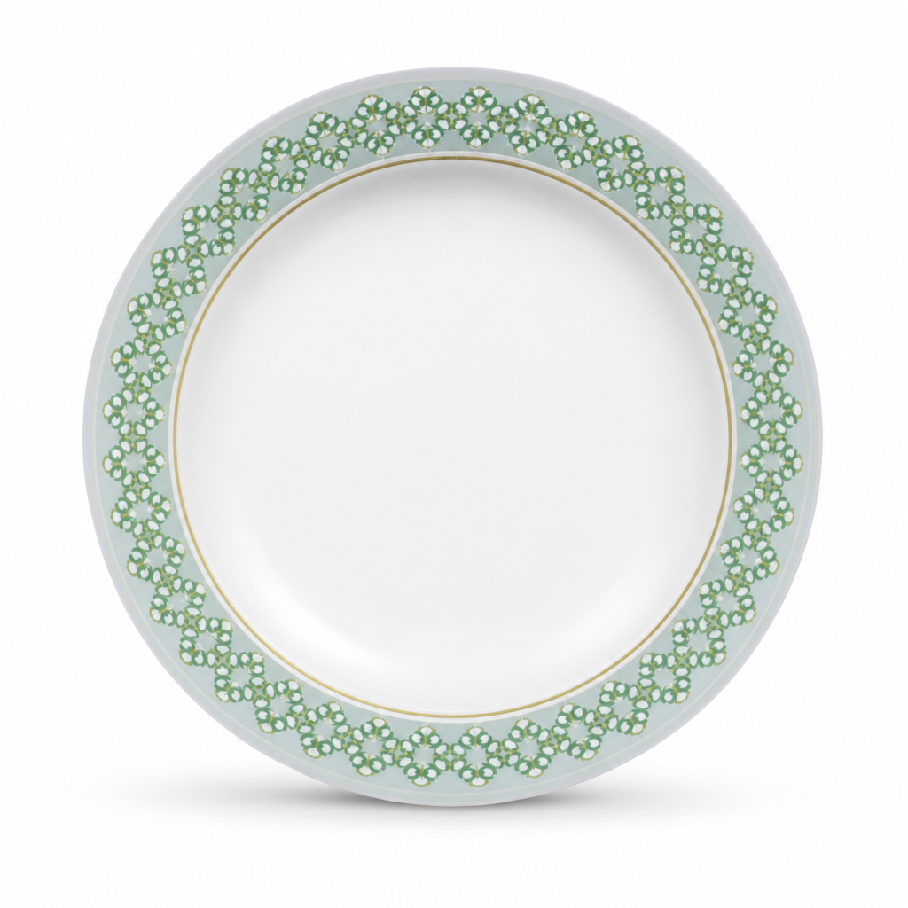 96 Pieces Melamine Dinner Plate, 11 Inch Round Tablewares, White with Green and Yellow Pattern