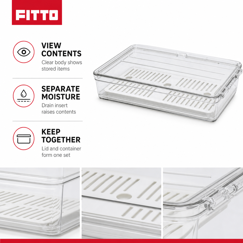 96 Pieces Clear Rectangular Food Storage Containers with Lid and Drain Insert, 27 × 15 × 5 cm