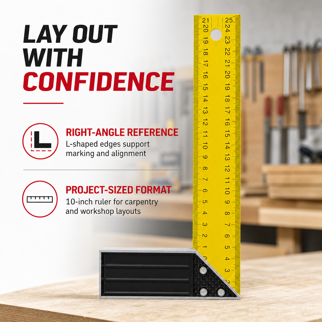 144 Pieces Carpenter L-Square Ruler, 10 Inch, Yellow and Black, 1 Piece