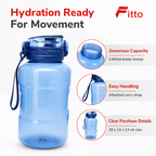 96 Pieces 1400ml Water Bottle with Carry Strap, Blue Sports Hydration Bottle