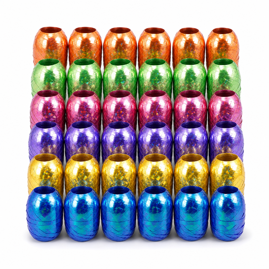 96 Pieces Assorted Colour Metallic Ribbon Rolls, 5 mm x 10 m, 24 Rolls for Crafting and Decorations