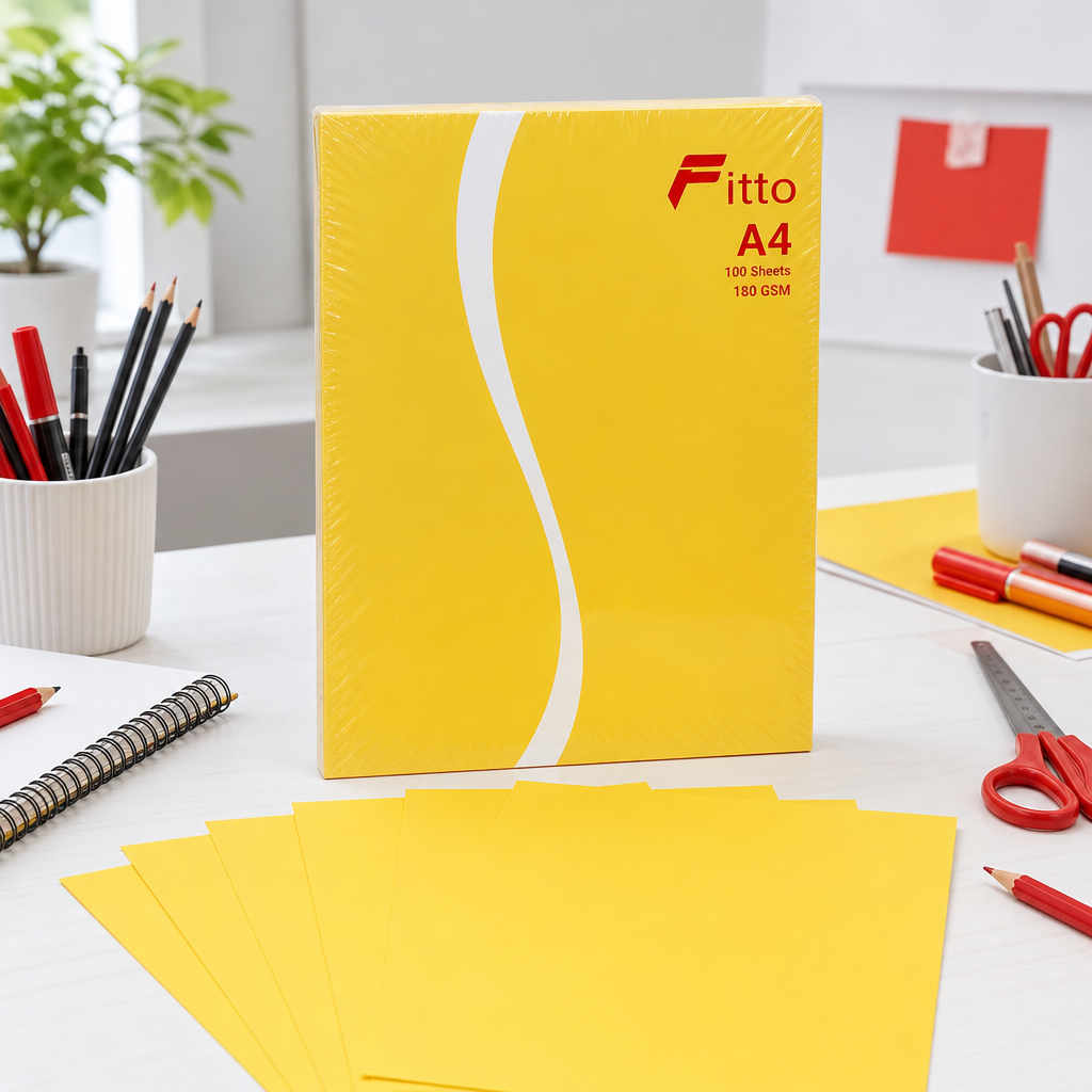96 Pieces Yellow A4 180 GSM Colour Board, 29.7 x 21 cm, 100 Sheets for Drawing and Crafts