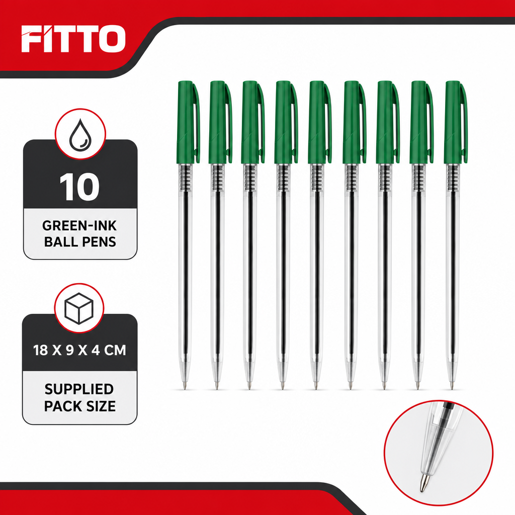 144 Pieces 77 Ball Pens, Green Ink, 10 Pack