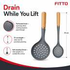 96 Pieces Self-Standing Skimmer with Wooden Handle, Perforated Kitchen Utensil, Gray Head, 31 cm