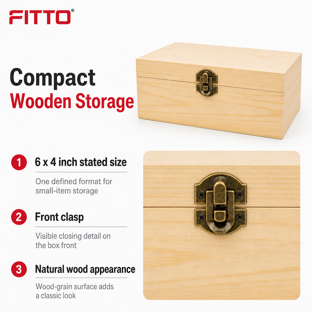 96 Pieces Wooden Storage Box, 6 x 4 Inch, Natural Wood Organizer with Front Clasp