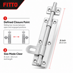 144 Pieces Sliding Tower Bolt Door Latch, 8 Inch (20.3 cm), Silver, 1 Set
