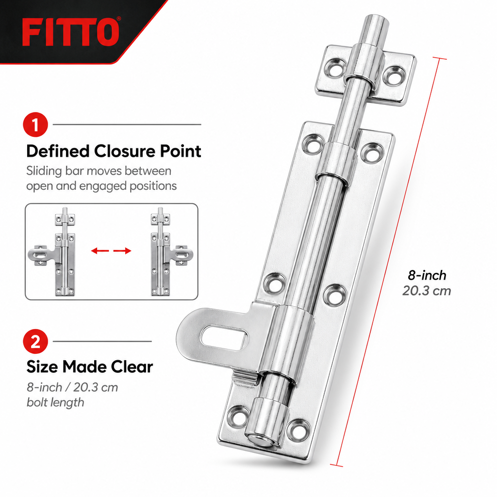 144 Pieces Sliding Tower Bolt Door Latch, 8 Inch (20.3 cm), Silver, 1 Set