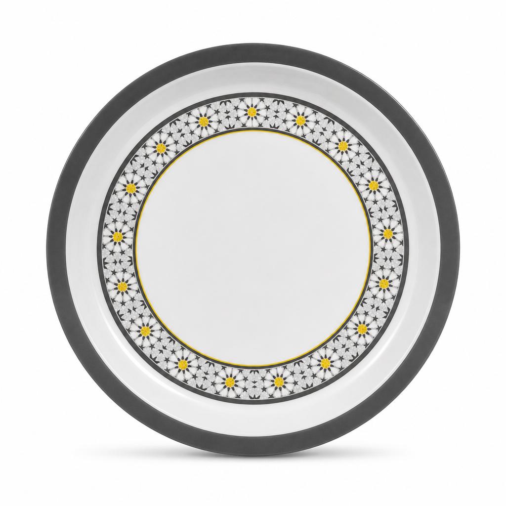 72 Pieces Round Melamine Woven Serving Trays, 55 cm, White with Floral Pattern