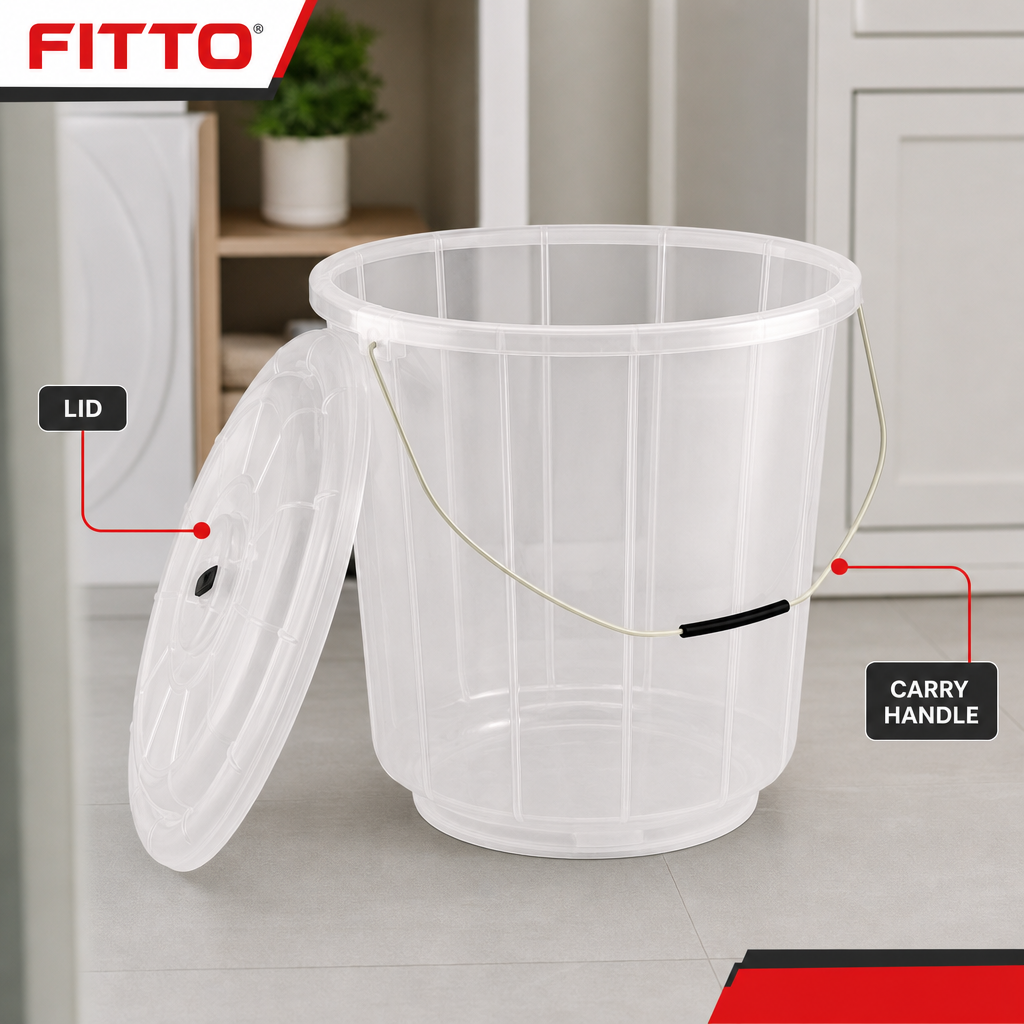 96 Pieces Transparent Plastic Bucket with Lid and Carry Handle, 13 Litre Household Pail