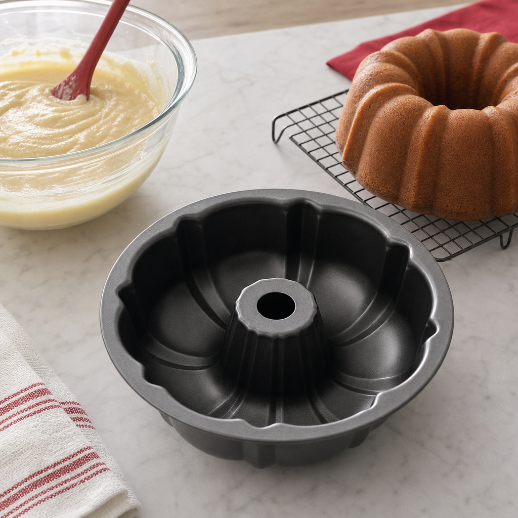 96 Pieces 26 cm Fluted Carbon Steel Non-Stick Bundt Cake Mold, Black, 1 Piece
