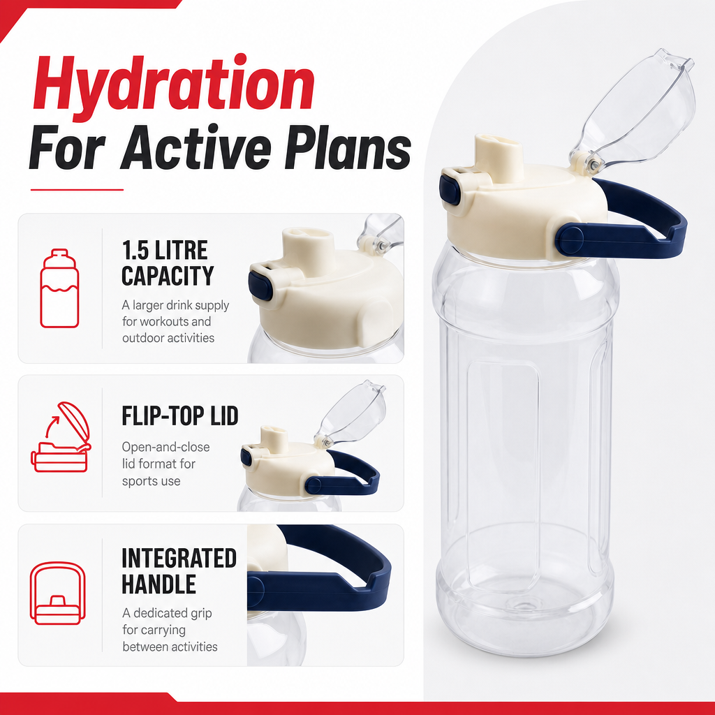 96 Pieces 1.5 Litre Sports Water Bottles with Flip-Top Lid and Carry Handle, Assorted Colour