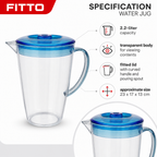 96 Pieces Plastic Water Jugs with Lid and Handle, 2.2 Liter Transparent Round Pitcher, Assorted Colour, 1 Piece