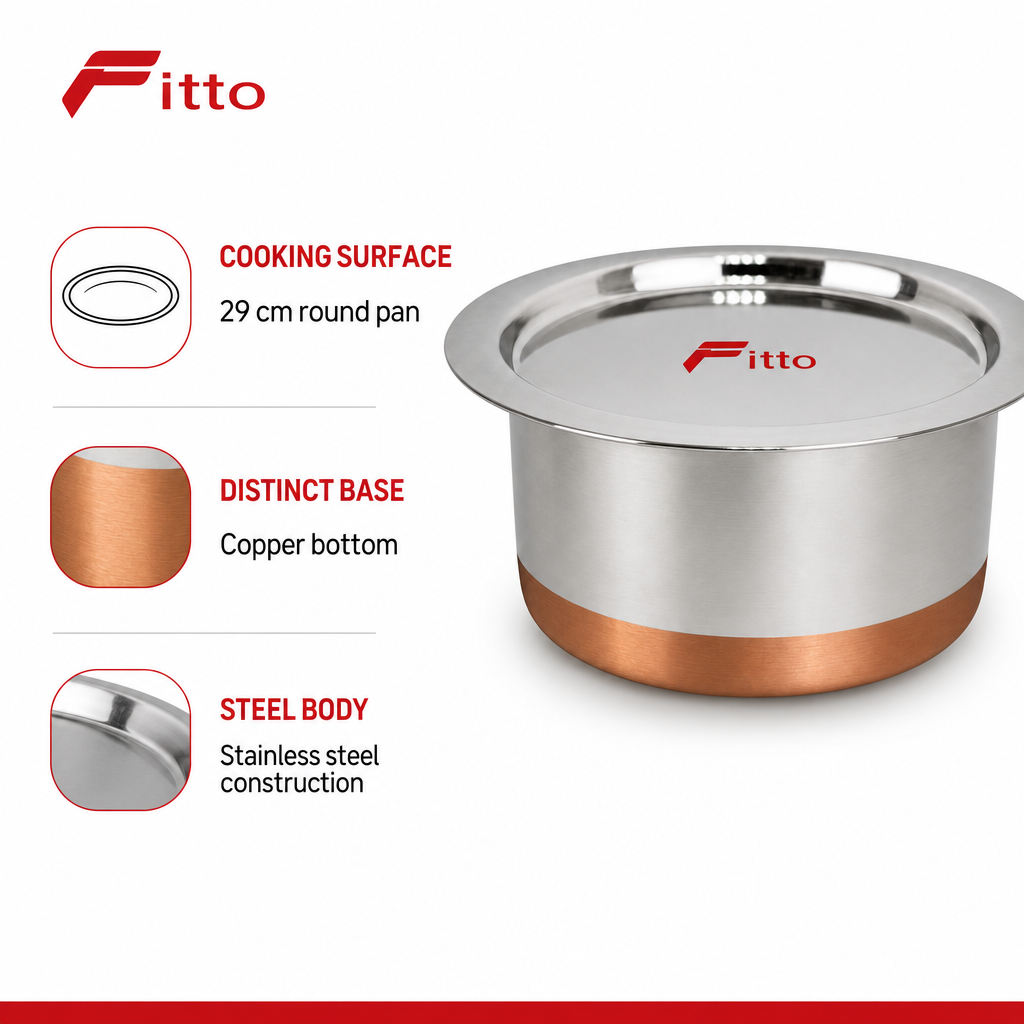 48 Pieces Stainless Steel Cooking Pan with Copper Bottom, 29 cm