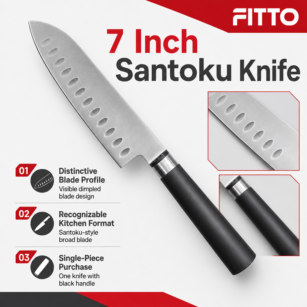 72 Pieces Santoku Knife, 7 Inch Kitchen Knives with Dimpled Blade and Black Handle, Single Piece