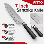 72 Pieces Santoku Knife, 7 Inch Kitchen Knives with Dimpled Blade and Black Handle, Single Piece