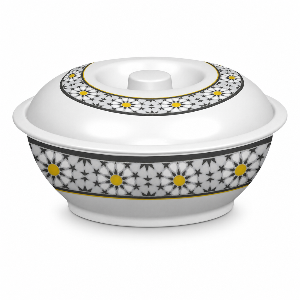 96 Pieces Melamine Lidded Serving Bowl, 8 Inch, White Floral Pattern