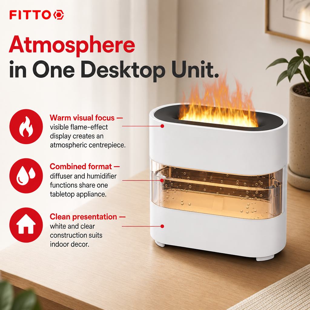 48 Pieces Desktop Flame-Effect Aroma Diffuser and Humidifier, White and Clear, 1 Unit