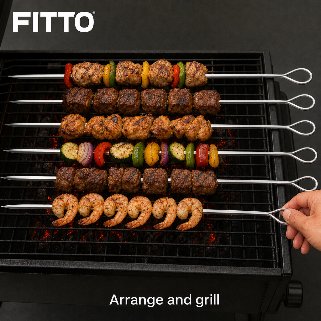 96 Pieces Stainless Steel Barbecue Skewer Set, 6 Pieces, 75 cm
