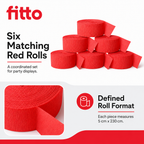 144 Pieces Red Paper Party Decorations Rolls, 5 cm x 230 cm, 6 Pieces for Celebrations and Venue Styling