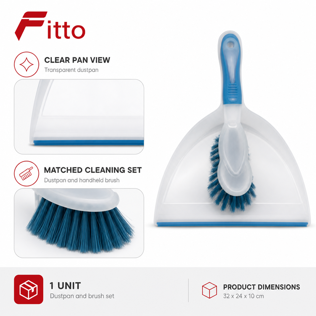 96 Pieces Dustpan and Brush Set, Transparent Pan with Assorted Colour Accents, 32 x 24 x 10 cm