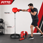 48 Pieces Freestanding Punching Ball Sets with Steel Spring Pole, Boxing Gloves and Air Pump, Red and Black