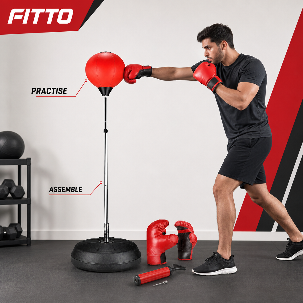 48 Pieces Freestanding Punching Ball Sets with Steel Spring Pole, Boxing Gloves and Air Pump, Red and Black