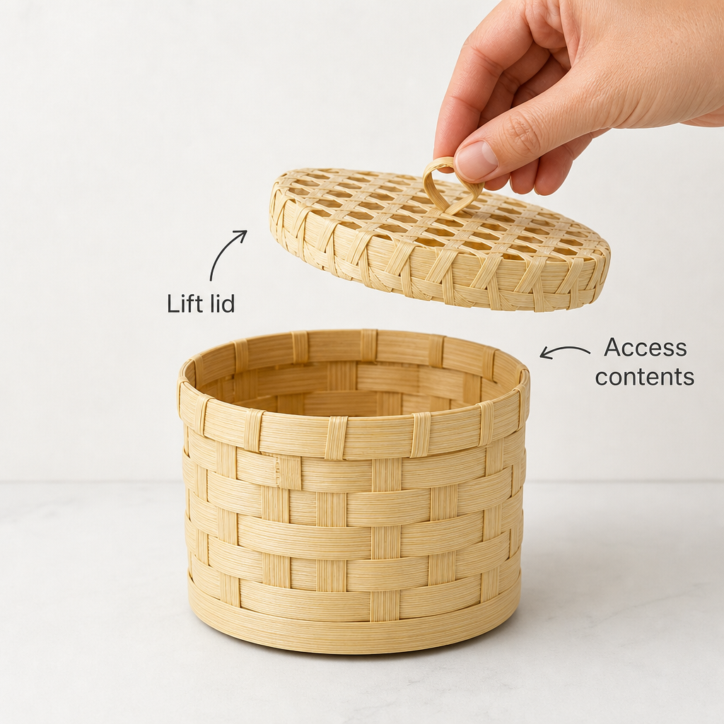 96 Pieces Handwoven Bamboo Round Storage Box with Lid, Natural, 11 x 11 x 11 cm