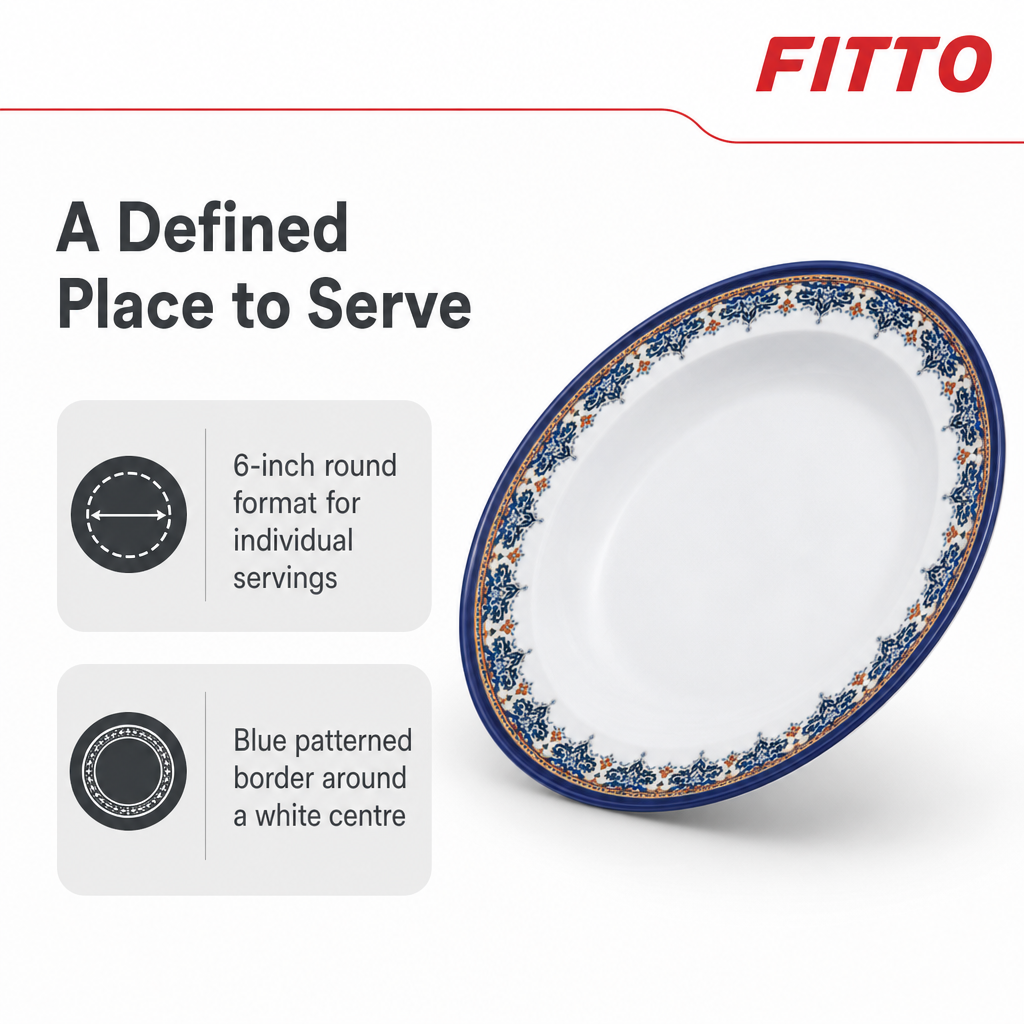 144 Pieces Melamine Soup Plate, 6 Inch Round Serving Dish with Decorative Blue Border