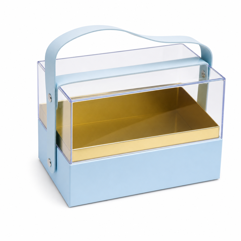 96 Pieces Acrylic Presentation Box, Blue Rectangular Design with Carry Handle, 18 × 13.5 × 12.5 cm, 1 Piece