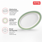 96 Pieces Melamine Wavy Oval Serving Plate, 14 Inch, White with Green and Yellow Pattern