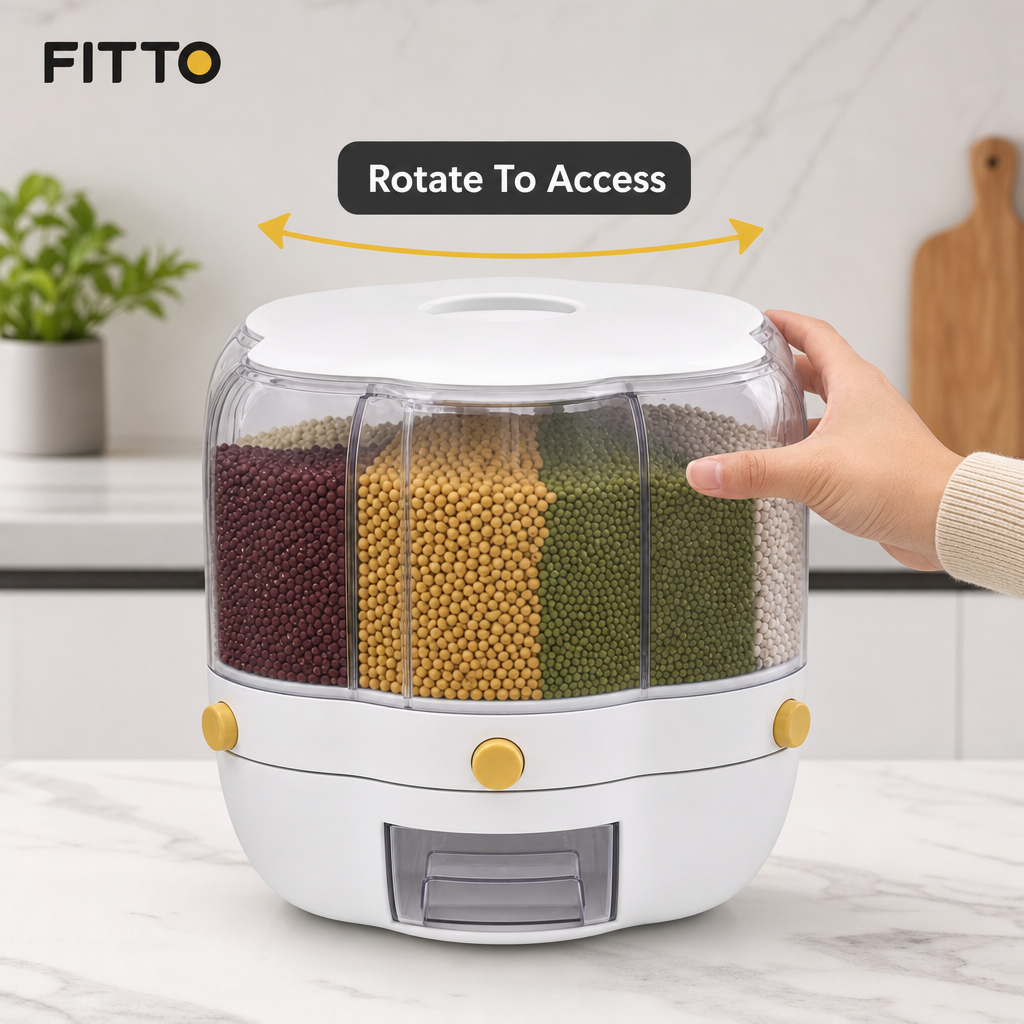 48 Pieces Rotating Rice Storage Dispenser, 10 L, White, 1 Piece, Dry Food Container for Kitchen Organization
